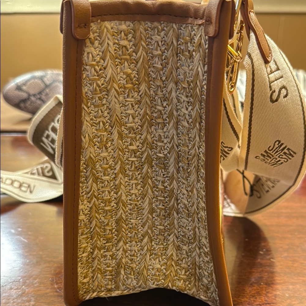 NWT Steve Madden Bwebber Straw Satchel Crossbody Bag - Cognac Brown  Vacation - Picture 11 of 16